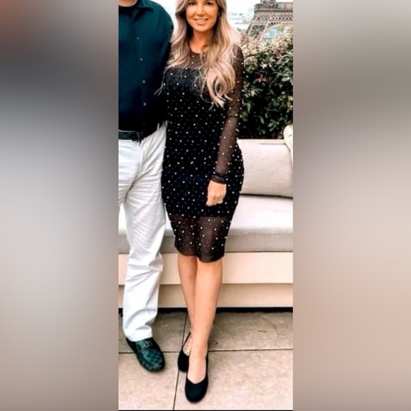 Sincerely Jules | Black Mesh & Pearl Bodycon Dress - Picture 1 of 4
